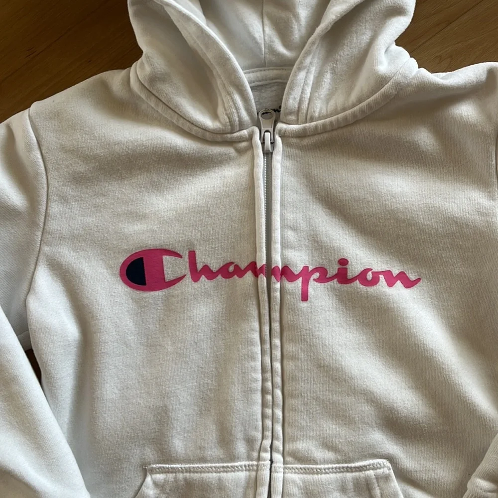 🎄CHAMPION GIRLS WHITE & PINK HOODIE SIZE 5